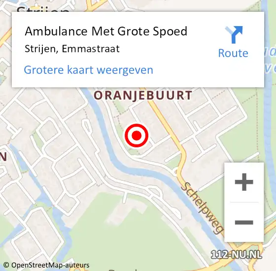 Locatie op kaart van de 112 melding: Ambulance Met Grote Spoed Naar Strijen, Emmastraat op 5 september 2024 08:13