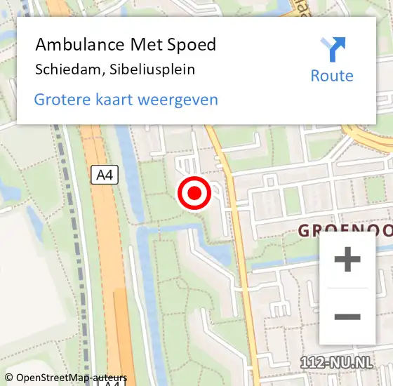 Locatie op kaart van de 112 melding: Ambulance Met Spoed Naar Schiedam, Sibeliusplein op 5 september 2024 08:18