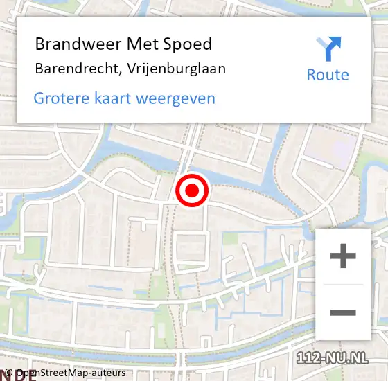 Locatie op kaart van de 112 melding: Brandweer Met Spoed Naar Barendrecht, Vrijenburglaan op 5 september 2024 08:19