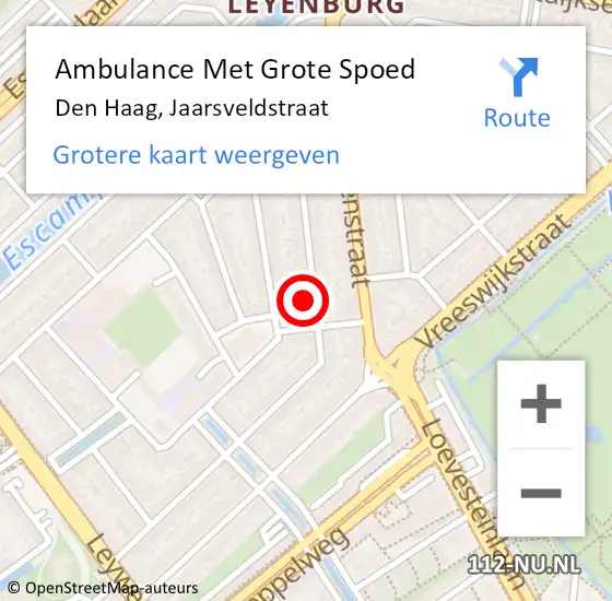 Locatie op kaart van de 112 melding: Ambulance Met Grote Spoed Naar Den Haag, Jaarsveldstraat op 5 september 2024 08:20