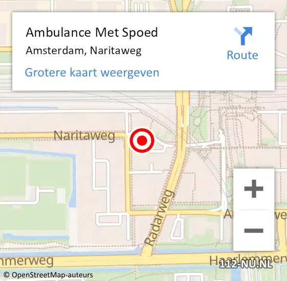 Locatie op kaart van de 112 melding: Ambulance Met Spoed Naar Amsterdam, Naritaweg op 5 september 2024 08:20