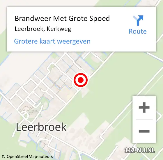 Locatie op kaart van de 112 melding: Brandweer Met Grote Spoed Naar Leerbroek, Kerkweg op 5 september 2024 08:24