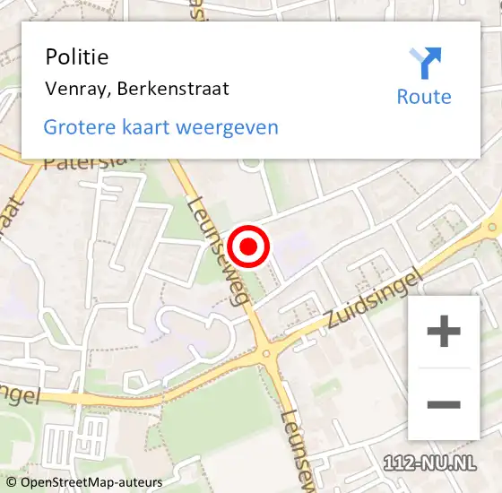 Locatie op kaart van de 112 melding: Politie Venray, Berkenstraat op 5 september 2024 08:32