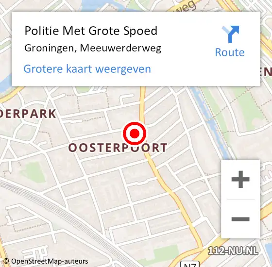 Locatie op kaart van de 112 melding: Politie Met Grote Spoed Naar Groningen, Meeuwerderweg op 5 september 2024 08:33