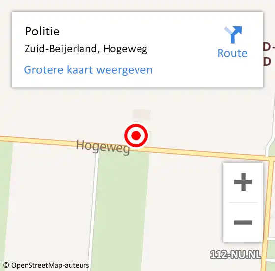 Locatie op kaart van de 112 melding: Politie Zuid-Beijerland, Hogeweg op 5 september 2024 08:34