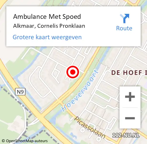 Locatie op kaart van de 112 melding: Ambulance Met Spoed Naar Alkmaar, Cornelis Pronklaan op 5 september 2024 08:36