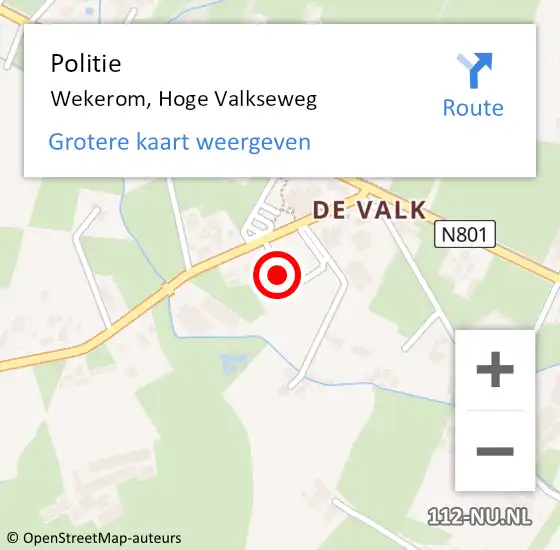 Locatie op kaart van de 112 melding: Politie Wekerom, Hoge Valkseweg op 5 september 2024 08:39