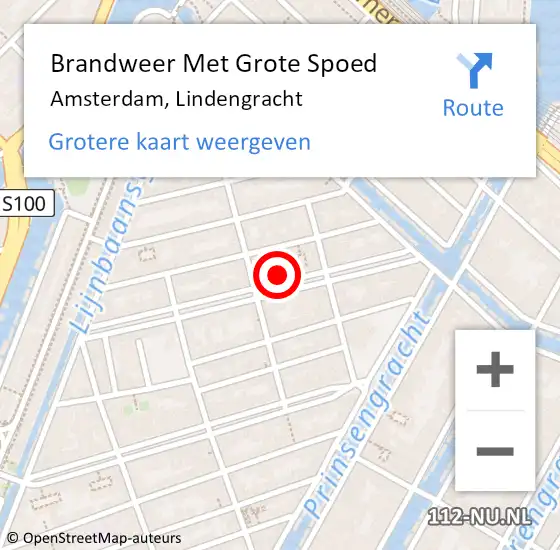 Locatie op kaart van de 112 melding: Brandweer Met Grote Spoed Naar Amsterdam, Lindengracht op 5 september 2024 08:48