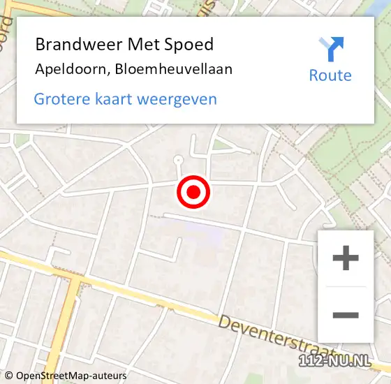 Locatie op kaart van de 112 melding: Brandweer Met Spoed Naar Apeldoorn, Bloemheuvellaan op 5 september 2024 09:06