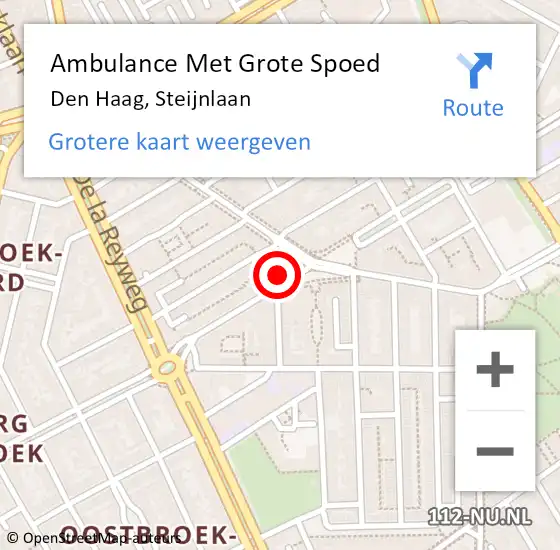 Locatie op kaart van de 112 melding: Ambulance Met Grote Spoed Naar Den Haag, Steijnlaan op 5 september 2024 09:13