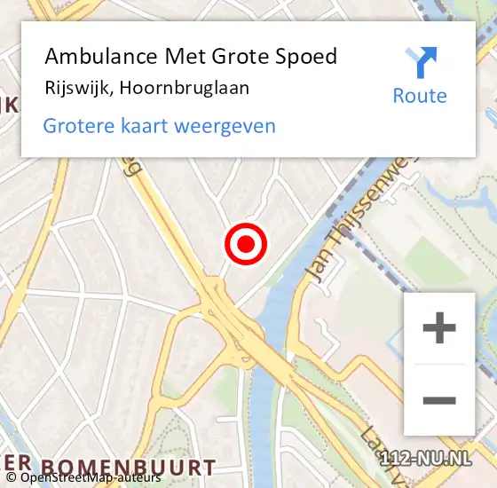 Locatie op kaart van de 112 melding: Ambulance Met Grote Spoed Naar Rijswijk, Hoornbruglaan op 5 september 2024 09:14