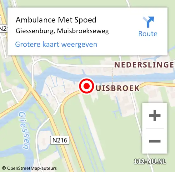 Locatie op kaart van de 112 melding: Ambulance Met Spoed Naar Giessenburg, Muisbroekseweg op 5 september 2024 09:22