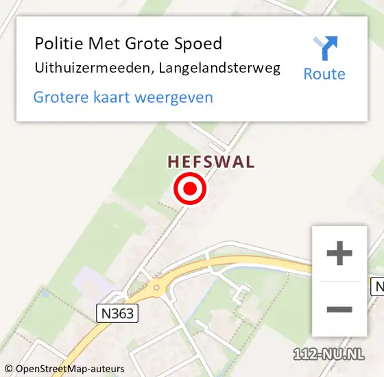 Locatie op kaart van de 112 melding: Politie Met Grote Spoed Naar Uithuizermeeden, Langelandsterweg op 5 september 2024 09:25