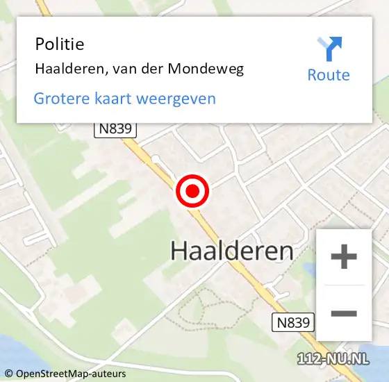 Locatie op kaart van de 112 melding: Politie Haalderen, van der Mondeweg op 5 september 2024 09:28