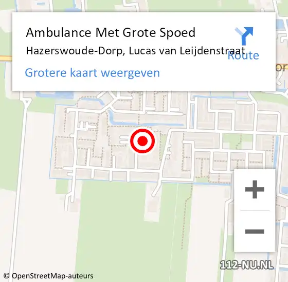 Locatie op kaart van de 112 melding: Ambulance Met Grote Spoed Naar Hazerswoude-Dorp, Lucas van Leijdenstraat op 5 september 2024 09:40