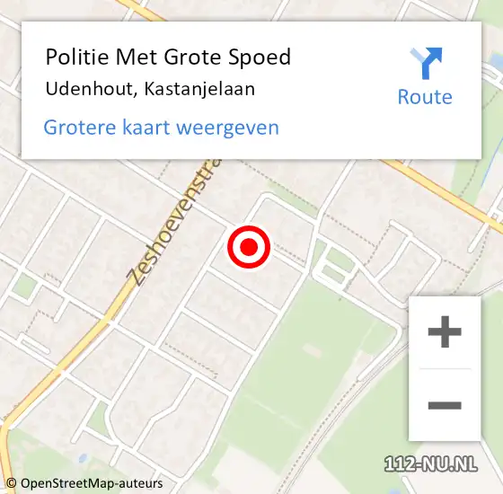 Locatie op kaart van de 112 melding: Politie Met Grote Spoed Naar Udenhout, Kastanjelaan op 5 september 2024 10:11