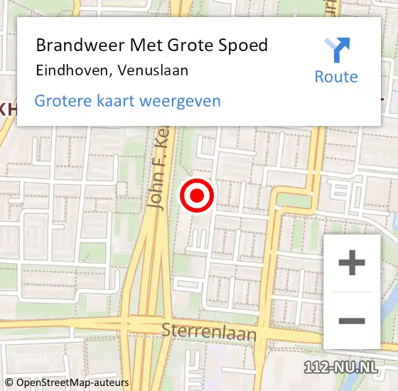 Locatie op kaart van de 112 melding: Brandweer Met Grote Spoed Naar Eindhoven, Venuslaan op 5 september 2024 10:17