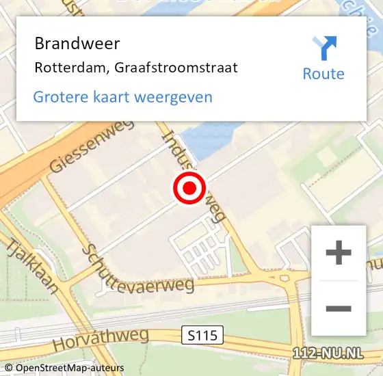 Locatie op kaart van de 112 melding: Brandweer Rotterdam, Graafstroomstraat op 5 september 2024 10:29