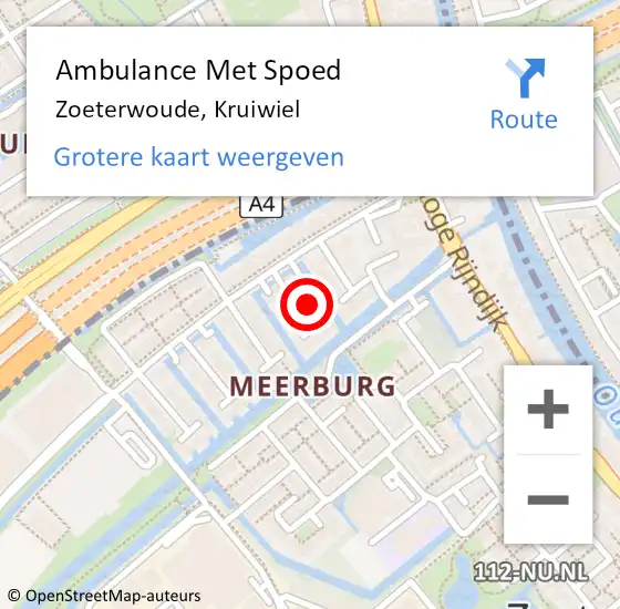 Locatie op kaart van de 112 melding: Ambulance Met Spoed Naar Zoeterwoude, Kruiwiel op 5 september 2024 10:53