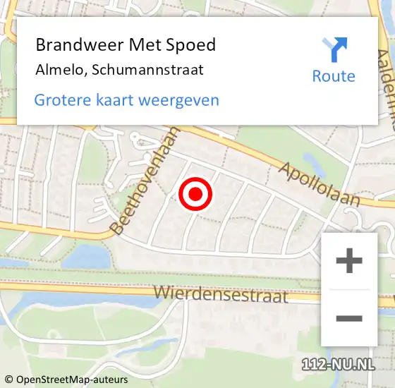 Locatie op kaart van de 112 melding: Brandweer Met Spoed Naar Almelo, Schumannstraat op 5 september 2024 10:55