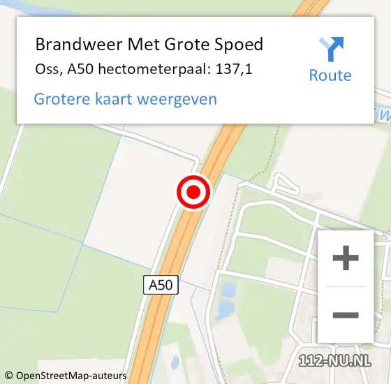 Locatie op kaart van de 112 melding: Brandweer Met Grote Spoed Naar Oss, A50 hectometerpaal: 137,1 op 5 september 2024 11:10