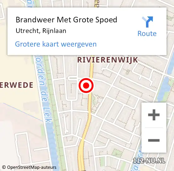 Locatie op kaart van de 112 melding: Brandweer Met Grote Spoed Naar Utrecht, Rijnlaan op 5 september 2024 11:16