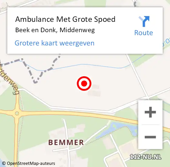 Locatie op kaart van de 112 melding: Ambulance Met Grote Spoed Naar Beek en Donk, Middenweg op 19 oktober 2014 00:55