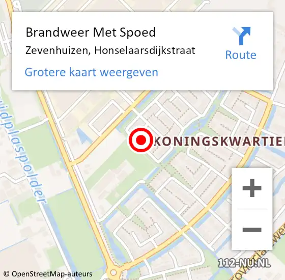 Locatie op kaart van de 112 melding: Brandweer Met Spoed Naar Zevenhuizen, Honselaarsdijkstraat op 5 september 2024 11:42