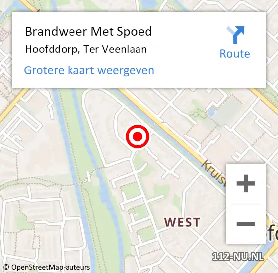 Locatie op kaart van de 112 melding: Brandweer Met Spoed Naar Hoofddorp, Ter Veenlaan op 5 september 2024 11:44