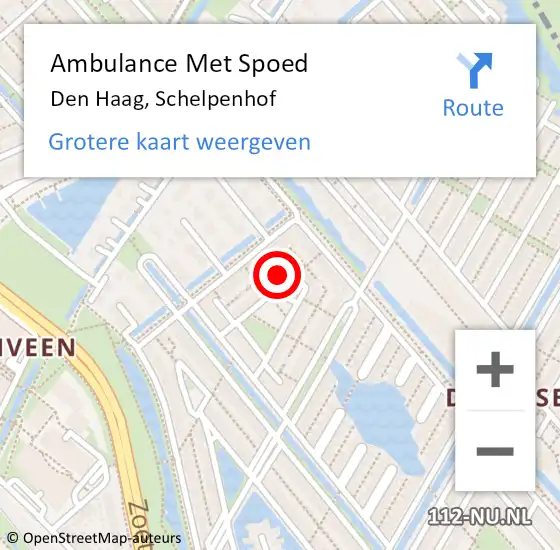 Locatie op kaart van de 112 melding: Ambulance Met Spoed Naar Den Haag, Schelpenhof op 5 september 2024 11:48