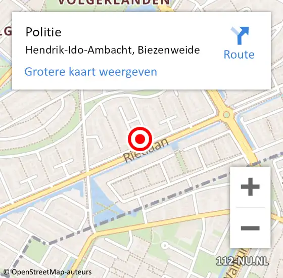 Locatie op kaart van de 112 melding: Politie Hendrik-Ido-Ambacht, Biezenweide op 5 september 2024 12:08