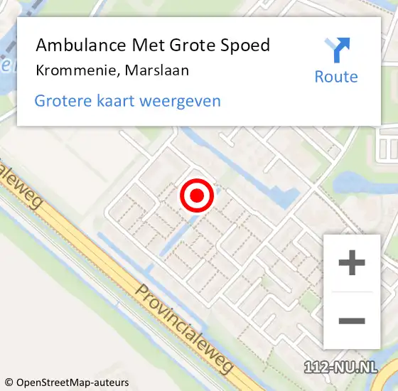 Locatie op kaart van de 112 melding: Ambulance Met Grote Spoed Naar Krommenie, Marslaan op 5 september 2024 12:17