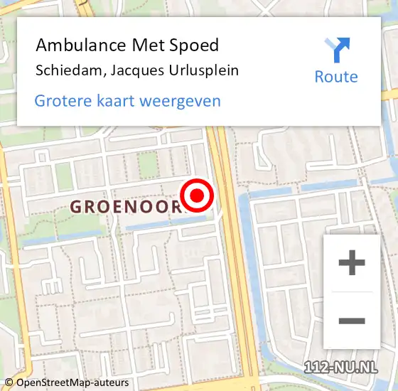 Locatie op kaart van de 112 melding: Ambulance Met Spoed Naar Schiedam, Jacques Urlusplein op 5 september 2024 12:31