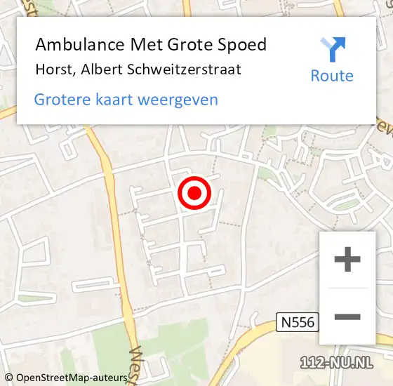 Locatie op kaart van de 112 melding: Ambulance Met Grote Spoed Naar Horst, Albert Schweitzerstraat op 18 oktober 2013 04:59