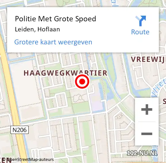 Locatie op kaart van de 112 melding: Politie Met Grote Spoed Naar Leiden, Hoflaan op 5 september 2024 12:49