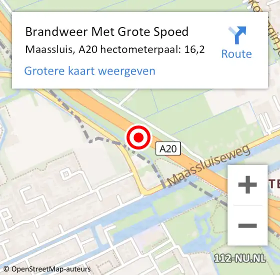 Locatie op kaart van de 112 melding: Brandweer Met Grote Spoed Naar Maassluis, A20 hectometerpaal: 16,2 op 5 september 2024 12:49