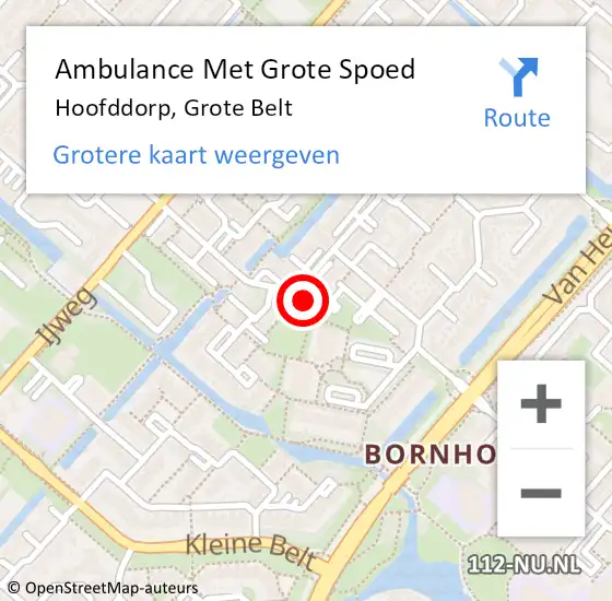 Locatie op kaart van de 112 melding: Ambulance Met Grote Spoed Naar Hoofddorp, Grote Belt op 5 september 2024 12:54