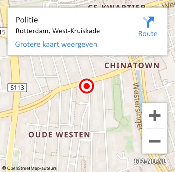 Locatie op kaart van de 112 melding: Politie Rotterdam, West-Kruiskade op 5 september 2024 13:09