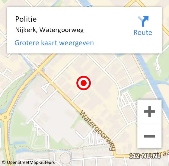 Locatie op kaart van de 112 melding: Politie Nijkerk, Watergoorweg op 5 september 2024 13:12