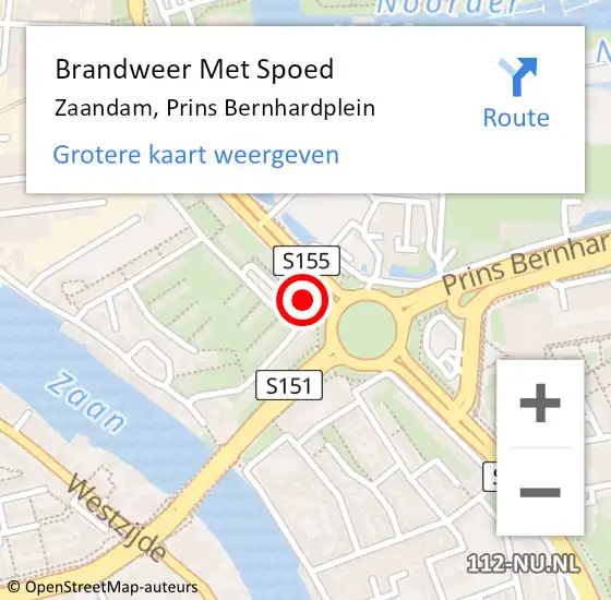 Locatie op kaart van de 112 melding: Brandweer Met Spoed Naar Zaandam, Prins Bernhardplein op 5 september 2024 13:19