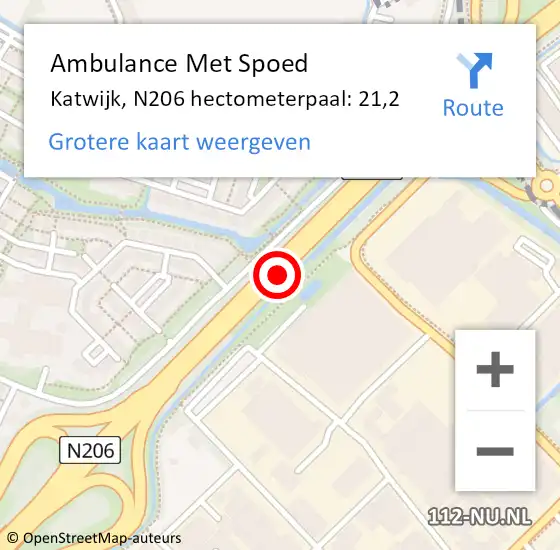 Locatie op kaart van de 112 melding: Ambulance Met Spoed Naar Katwijk, N206 hectometerpaal: 21,2 op 5 september 2024 13:28