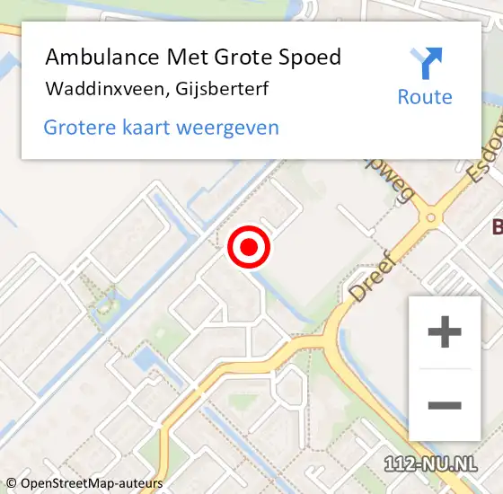 Locatie op kaart van de 112 melding: Ambulance Met Grote Spoed Naar Waddinxveen, Gijsberterf op 19 oktober 2014 01:20