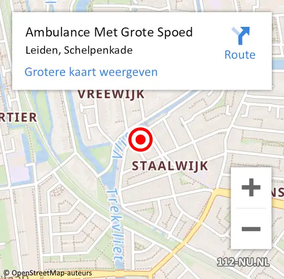 Locatie op kaart van de 112 melding: Ambulance Met Grote Spoed Naar Leiden, Schelpenkade op 5 september 2024 13:31