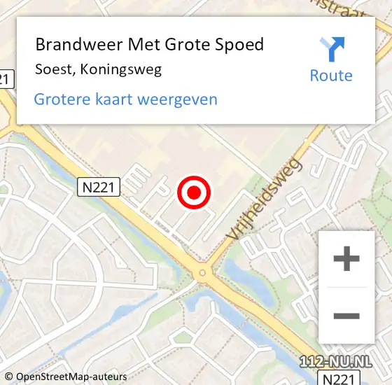 Locatie op kaart van de 112 melding: Brandweer Met Grote Spoed Naar Soest, Koningsweg op 5 september 2024 13:37