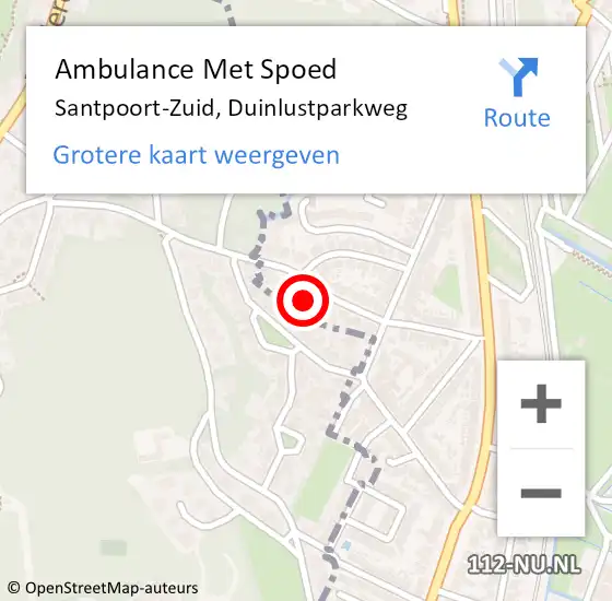 Locatie op kaart van de 112 melding: Ambulance Met Spoed Naar Santpoort-Zuid, Duinlustparkweg op 5 september 2024 13:40