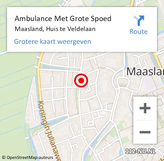 Locatie op kaart van de 112 melding: Ambulance Met Grote Spoed Naar Maasland, Huis te Veldelaan op 5 september 2024 13:55