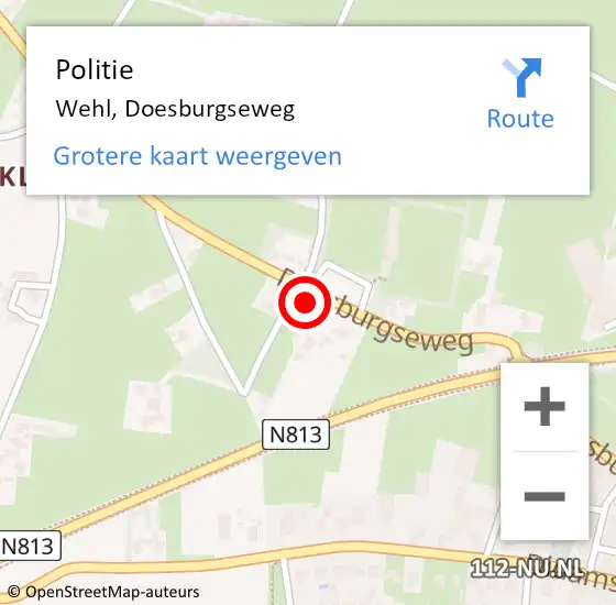 Locatie op kaart van de 112 melding: Politie Wehl, Doesburgseweg op 5 september 2024 14:00