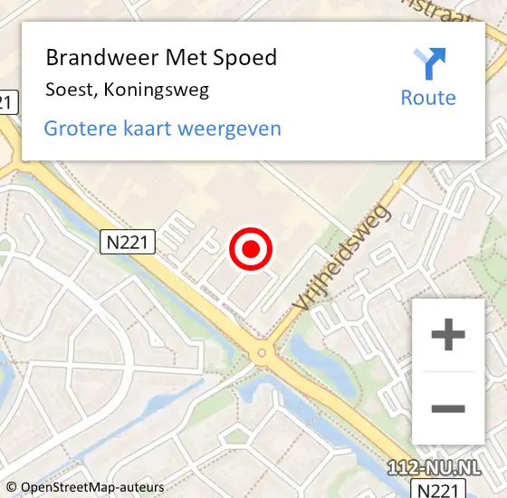 Locatie op kaart van de 112 melding: Brandweer Met Spoed Naar Soest, Koningsweg op 5 september 2024 14:04