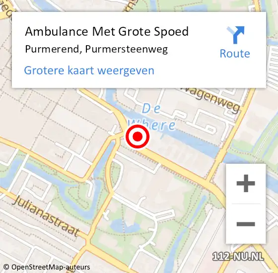 Locatie op kaart van de 112 melding: Ambulance Met Grote Spoed Naar Purmerend, Purmersteenweg op 5 september 2024 14:07