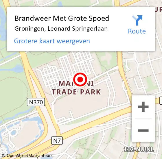 Locatie op kaart van de 112 melding: Brandweer Met Grote Spoed Naar Groningen, Leonard Springerlaan op 5 september 2024 14:07